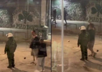 Μπισμπίκης σε ρόλο «πυροσβέστη» στα επεισόδια με τα ΜΑΤ έξω από τη Λεωφόρο: Άκουσε μπινελίκια(Βίντεο)