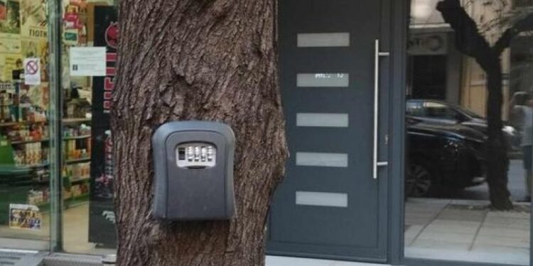 Θεσσαλονίκη: Έβαλε θήκη για κλειδιά AirBnb σε… δέντρο στο «καράκεντρο» (ΦΩΤΟ)