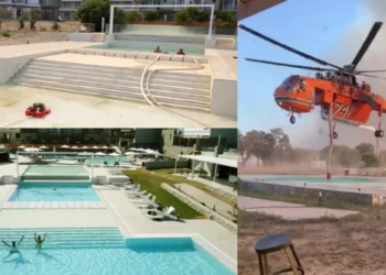 Ρόδος: Ελικόπτερο της πυροσβεστικής «στραγγίζει» πισίνες για να πάρει νερό [εικόνες]