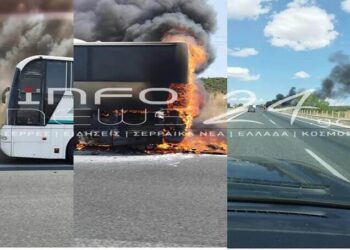 Ε.Ο. Σερρών- Θεσσαλονίκης: Φωτιά σε λεωφορείο