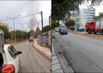 Θεσσαλονίκη: Φωτιά σε αυτοκίνητο με δύο επιβαίνοντες στο Κορδελιό – Δείτε βίντεο