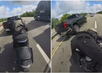 ΗΠΑ: Μηχανόβιος πλήρωσε ακριβά την… μαγκιά του – Πήγε να περάσει ανάμεσα από φορτηγό και αγροτικό, κατέληξε με 20 κατάγματα