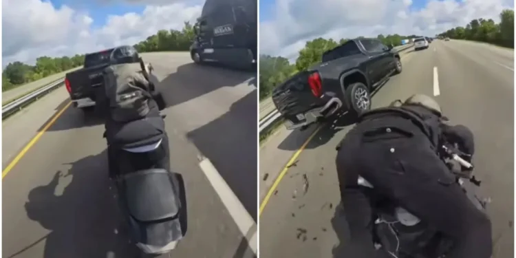 ΗΠΑ: Μηχανόβιος πλήρωσε ακριβά την… μαγκιά του – Πήγε να περάσει ανάμεσα από φορτηγό και αγροτικό, κατέληξε με 20 κατάγματα