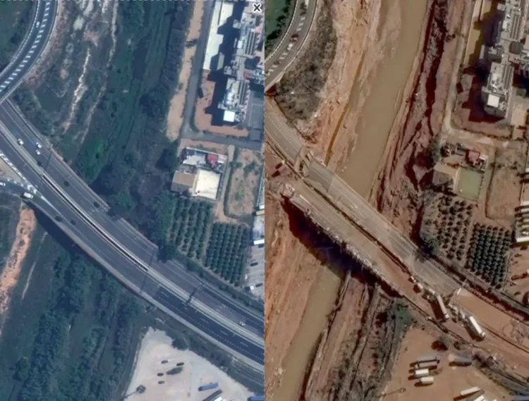 Ισπανία: Το πριν και το μετά από τις φονικές πλημμύρες στη Βαλένθια μέσα από δορυφορικές εικόνες