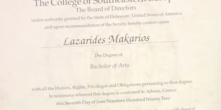 Ο Μακάριος Λαζαρίδης έδειξε το πτυχίο του: Δεν θα απολογηθώ για επιλογές ζωής πριν από 40 χρόνια