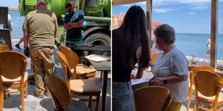 Απίστευτες εικόνες στο Ενετικό Λιμάνι: Έκαναν απόφραξη δίπλα στους πελάτες που έτρωγαν (Βίντεο)